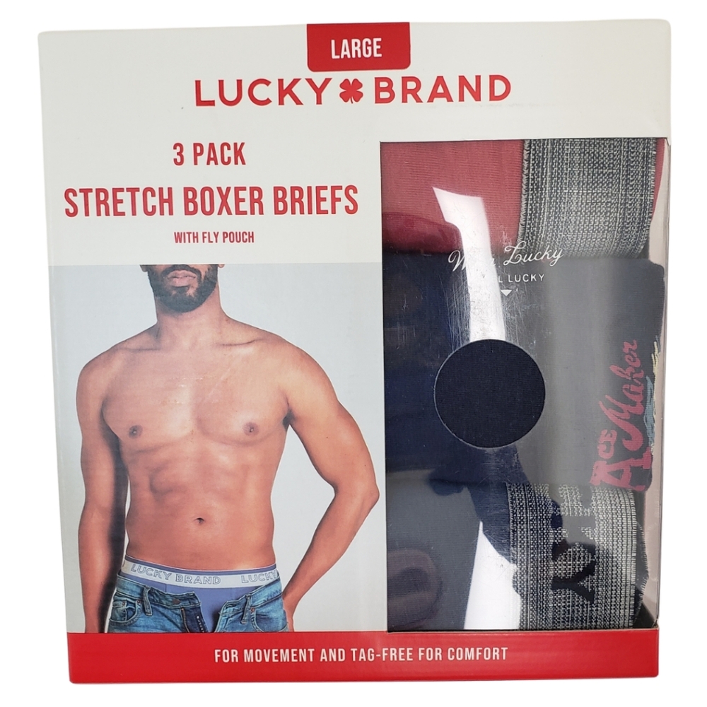 LUCKY BRAND Men's Stretch Boxer Briefs with Fly Pouch 3 Pairs NWT